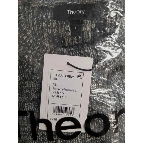 Theory Men Gray Green Lamar Heathered Merino Knit Wool Blend Sweater Size XL
